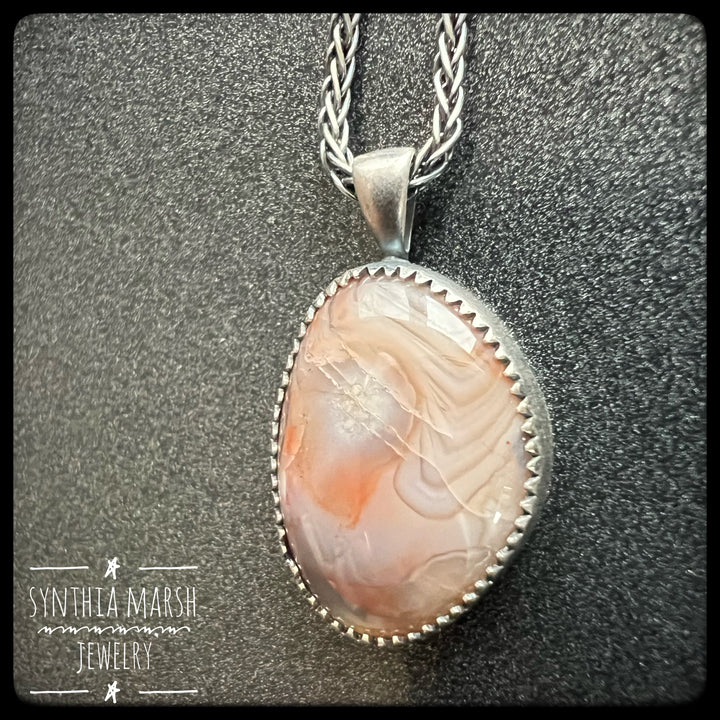 Lake Superior Agate Pendant Necklace #12 Sterling ~ Michigan Made ~ Upper Peninsula