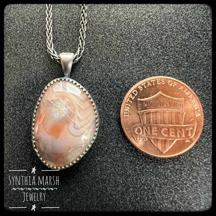 Lake Superior Agate Pendant Necklace #12 Sterling ~ Michigan Made ~ Upper Peninsula