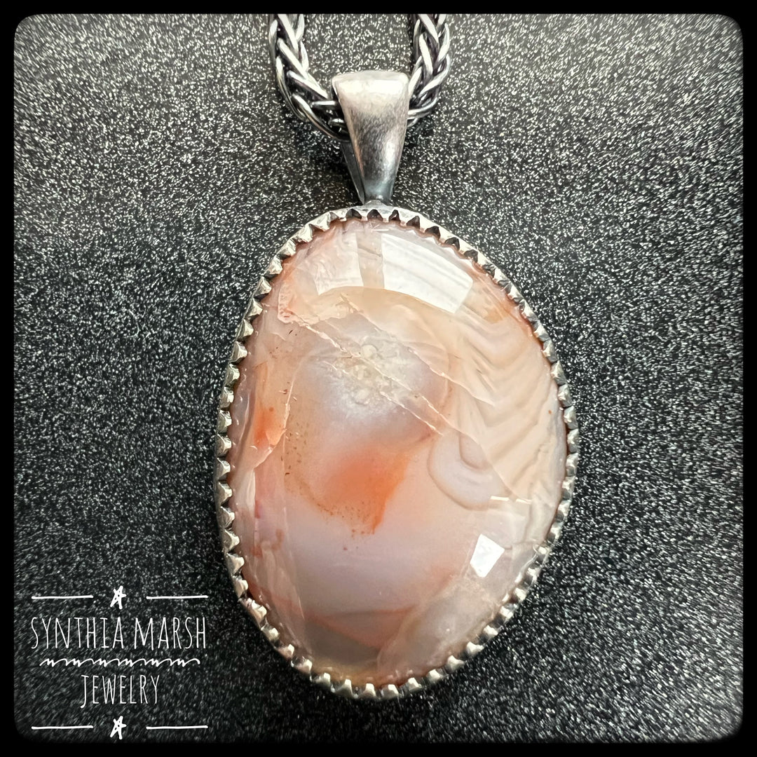 Lake Superior Agate Pendant Necklace #12 Sterling ~ Michigan Made ~ Upper Peninsula