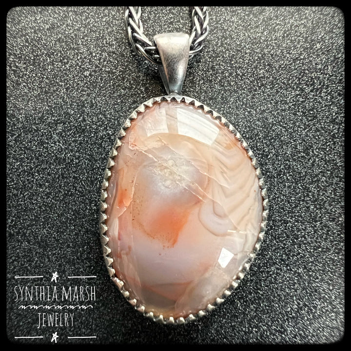 Lake Superior Agate Pendant Necklace #12 Sterling ~ Michigan Made ~ Upper Peninsula