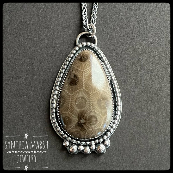Michigan Petoskey Stone Pendant ~ Sterling Silver ~ Made in Michigan ~ Upper Peninsula