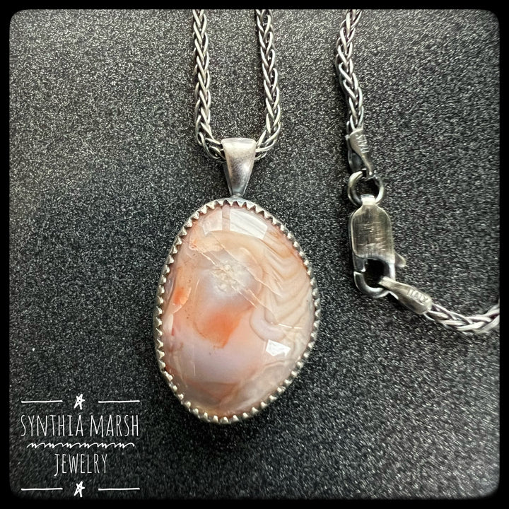 Lake Superior Agate Pendant Necklace #12 Sterling ~ Michigan Made ~ Upper Peninsula