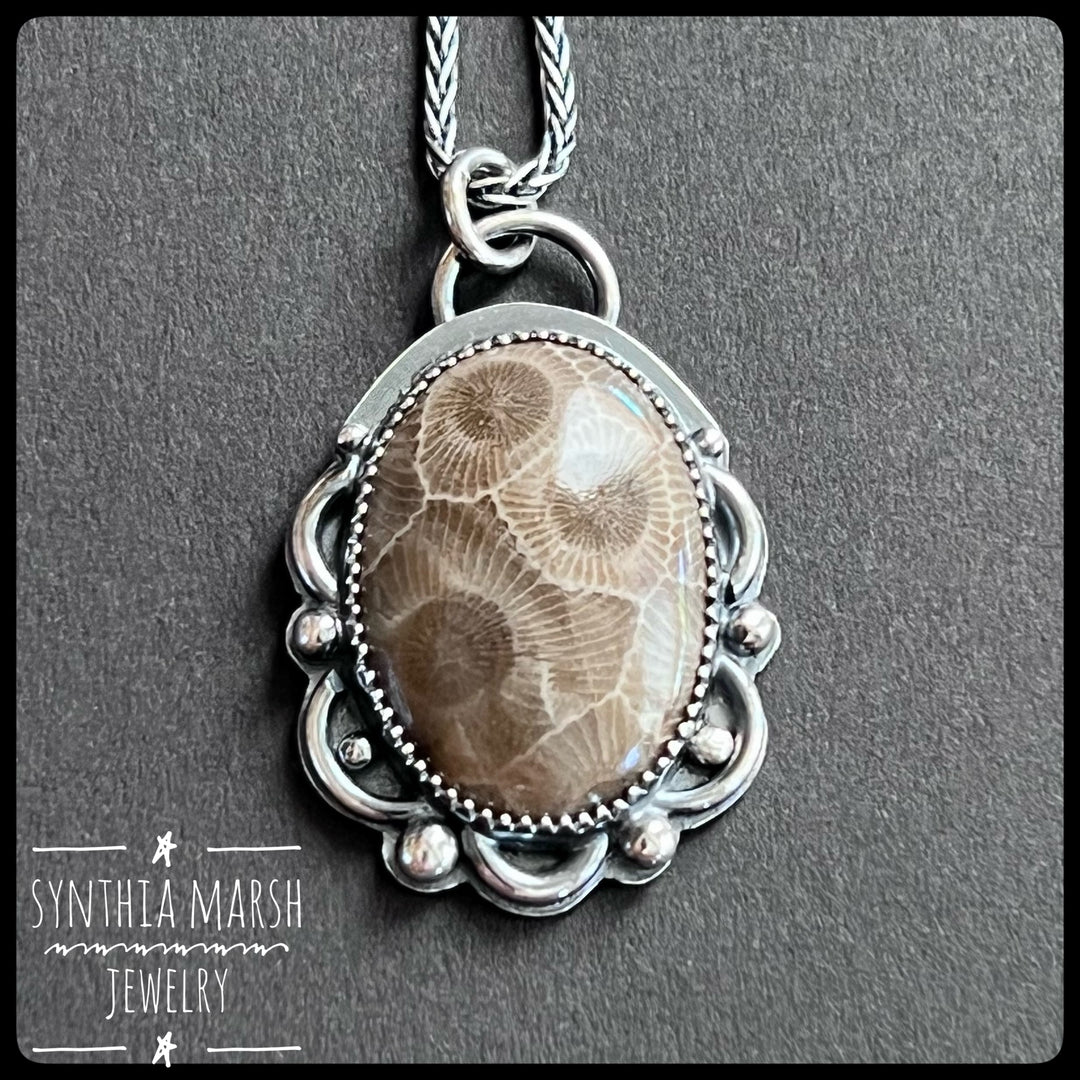 Michigan Petoskey Stone Pendant ~ Sterling Silver ~ Made in Michigan ~ Upper Peninsula
