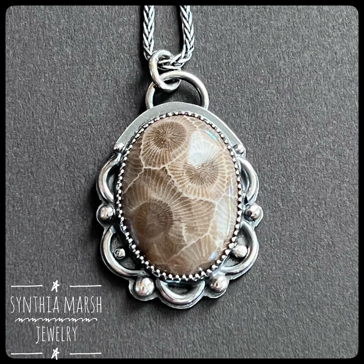 Michigan Petoskey Stone Pendant ~ Sterling Silver ~ Made in Michigan ~ Upper Peninsula