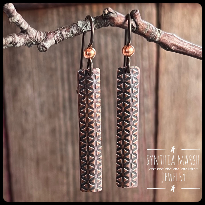 Triangle Pattern Copper Dangle Earrings ~ Multiple Shapes and Sizes ~ Hypoallergenic ~ Made in Michigan