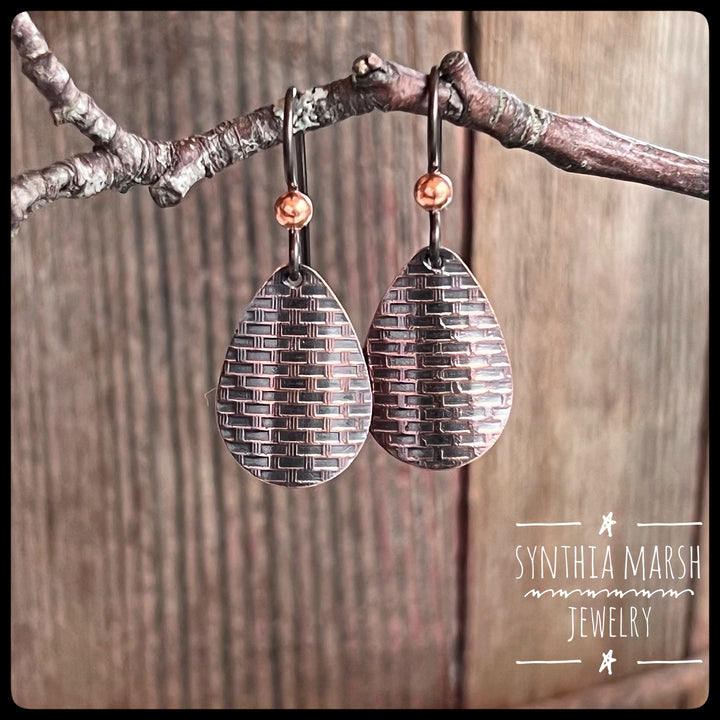 Woven Pattern Copper Dangle Earrings ~ Multiple Shapes and Sizes ~ Hypoallergenic ~ Made in Michigan