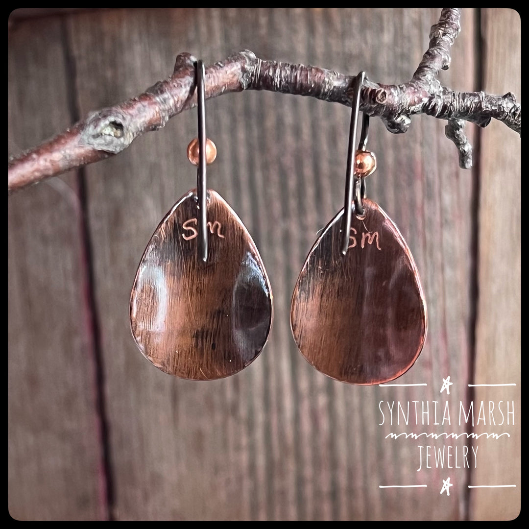 Scallop Pattern Copper Dangle Earrings ~ Multiple Shapes/Sizes Hypoallergenic Earwires ~ Made in Michigan