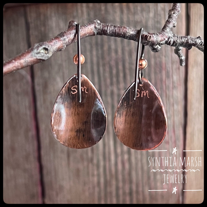 Scallop Pattern Copper Dangle Earrings ~ Multiple Shapes/Sizes Hypoallergenic Earwires ~ Made in Michigan