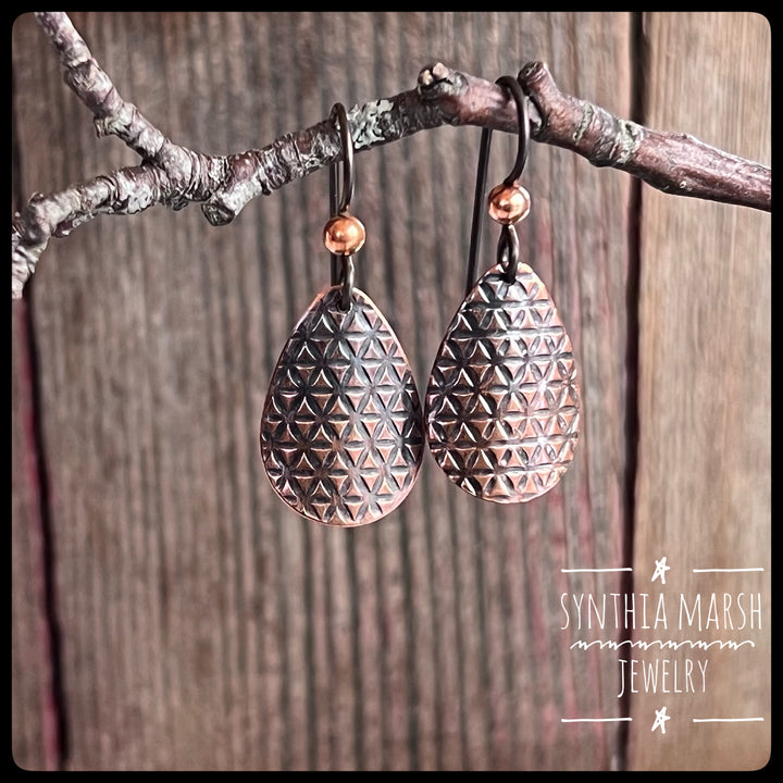 Triangle Pattern Copper Dangle Earrings ~ Multiple Shapes and Sizes ~ Hypoallergenic ~ Made in Michigan