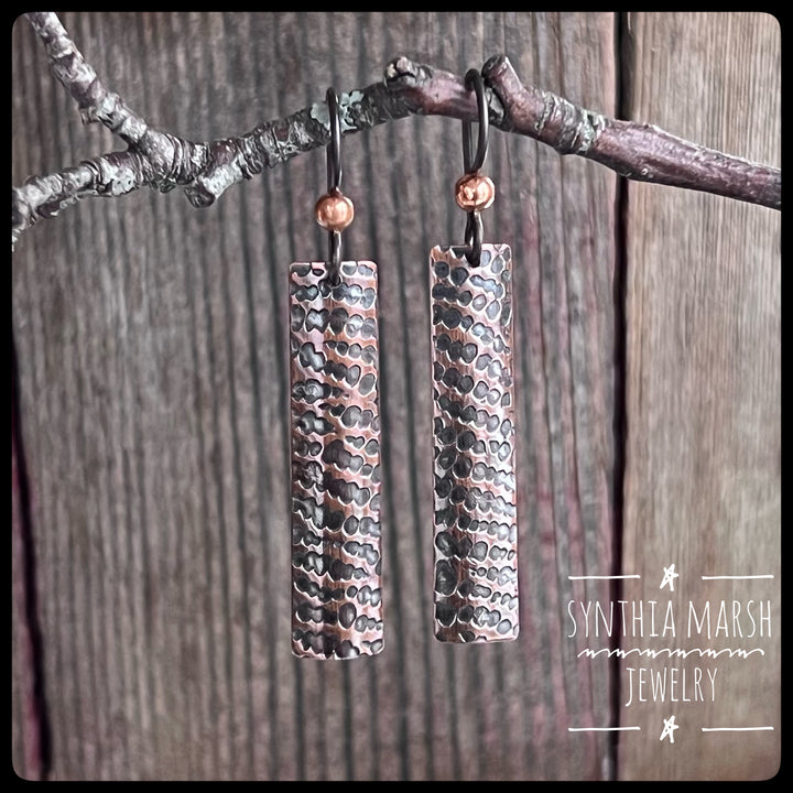 Dappled Copper Dangle Earrings ~ Multiple Shapes and Sizes ~ Hypoallergenic ~ Made in Michigan