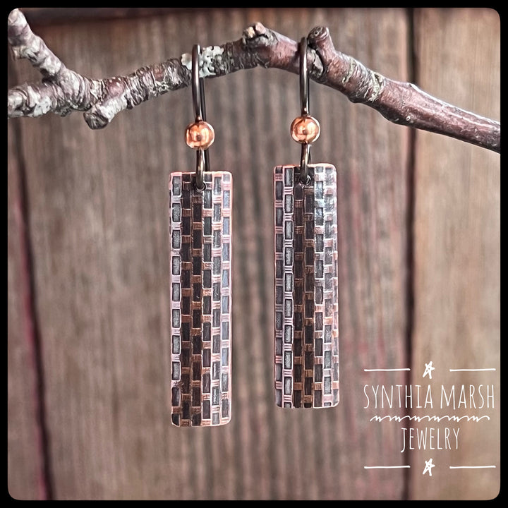 Woven Pattern Copper Dangle Earrings ~ Multiple Shapes and Sizes ~ Hypoallergenic ~ Made in Michigan