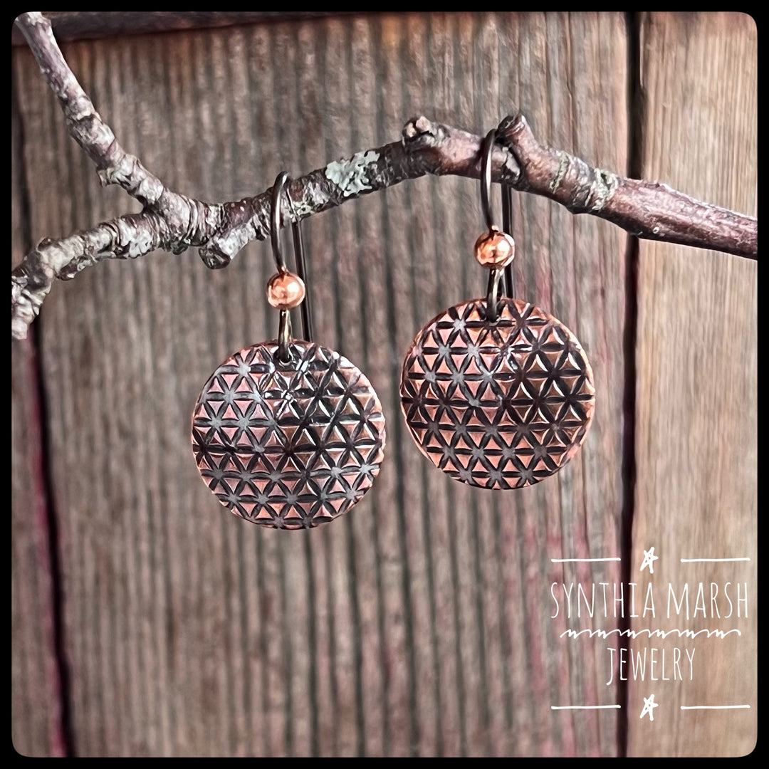 Triangle Pattern Copper Dangle Earrings ~ Multiple Shapes and Sizes ~ Hypoallergenic ~ Made in Michigan