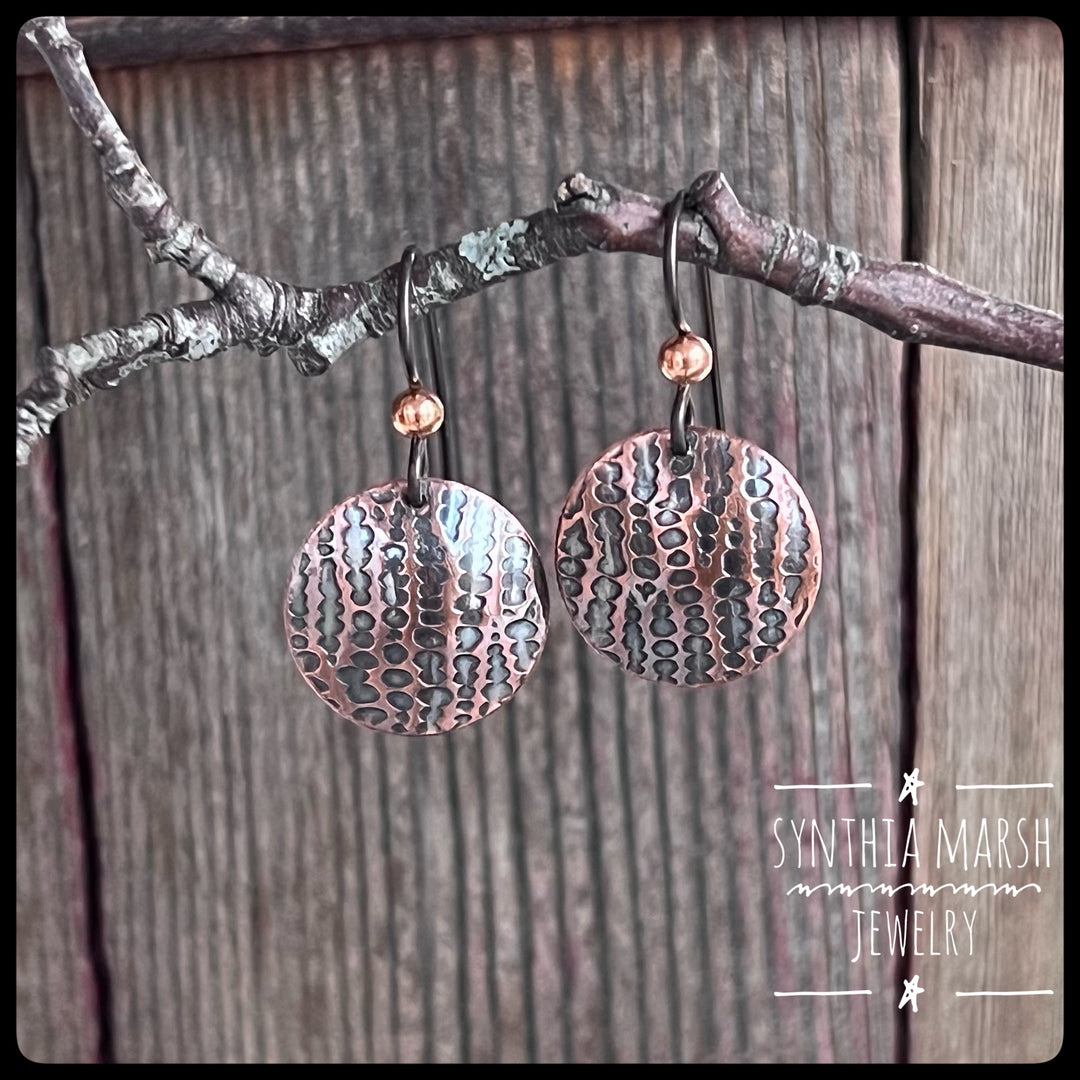 Dappled Copper Dangle Earrings ~ Multiple Shapes and Sizes ~ Hypoallergenic ~ Made in Michigan