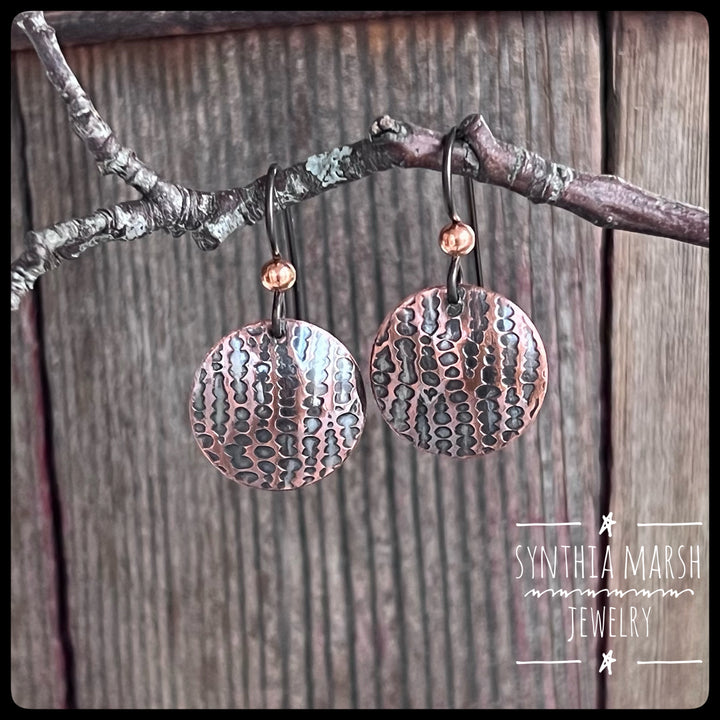 Dappled Copper Dangle Earrings ~ Multiple Shapes and Sizes ~ Hypoallergenic ~ Made in Michigan