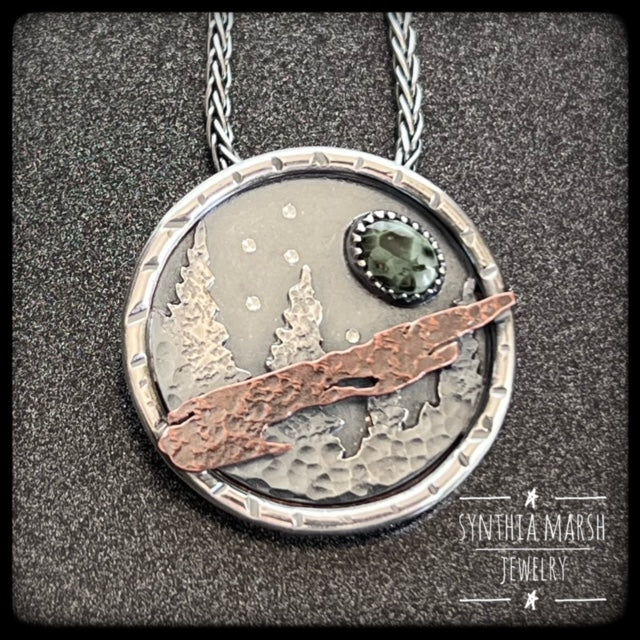 Sterling Silver with Copper Isle Royale and Greenstone Pendant