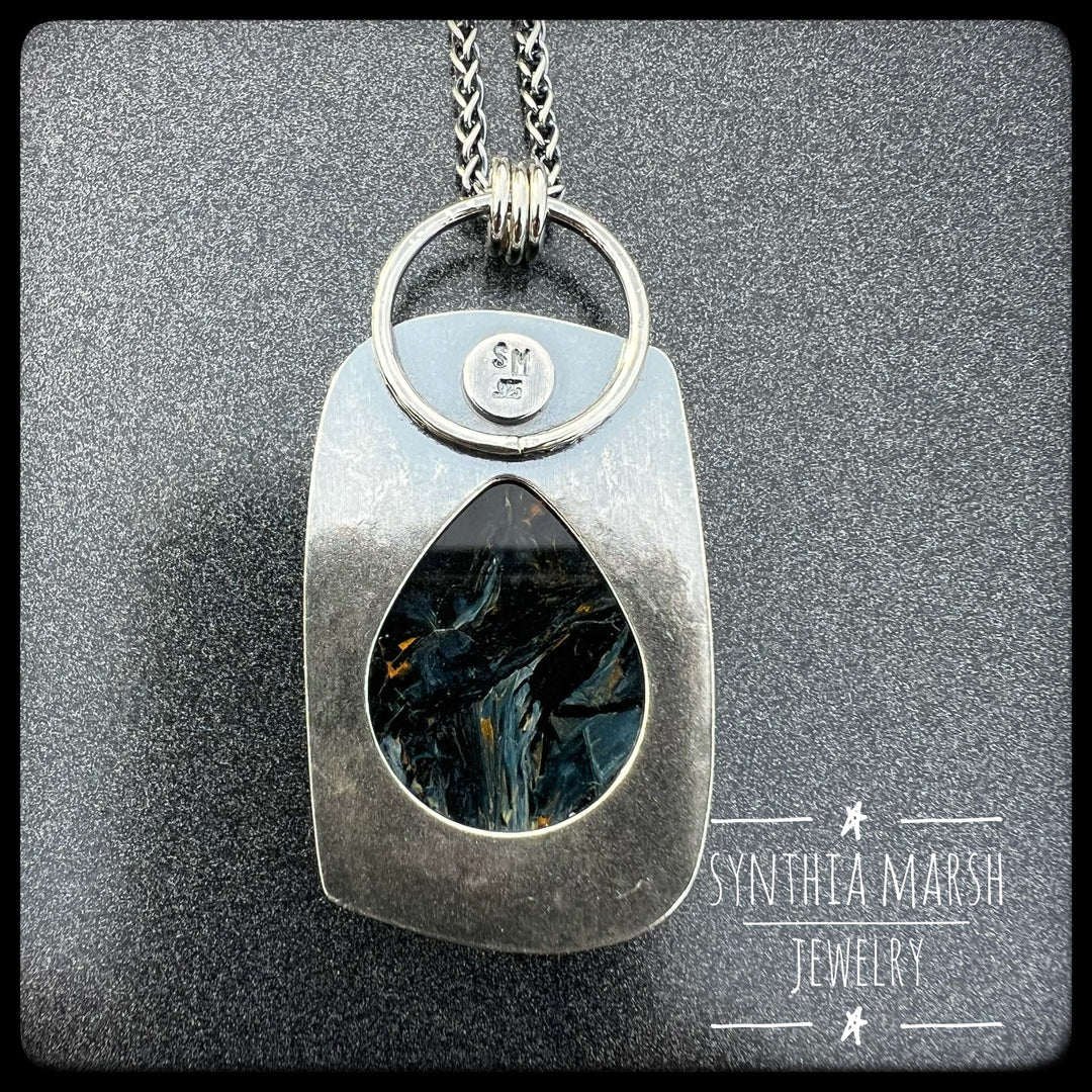 Pietersite and Sapphire Pendant "Copper Harbor" Made in Michigan's Upper Peninsula