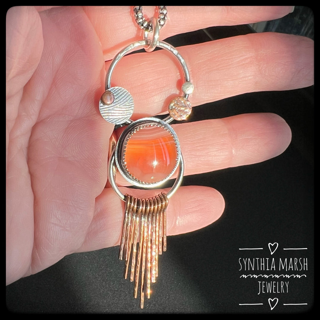 Lake Superior Agate Pendant Mixed Metal "Sputnik" ~ Made in Michigan's Upper Peninsula