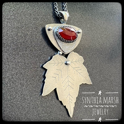 Sterling and Garnet Thimbleberry Pendant #2 ~ Made in Michigan's Upper Peninsula