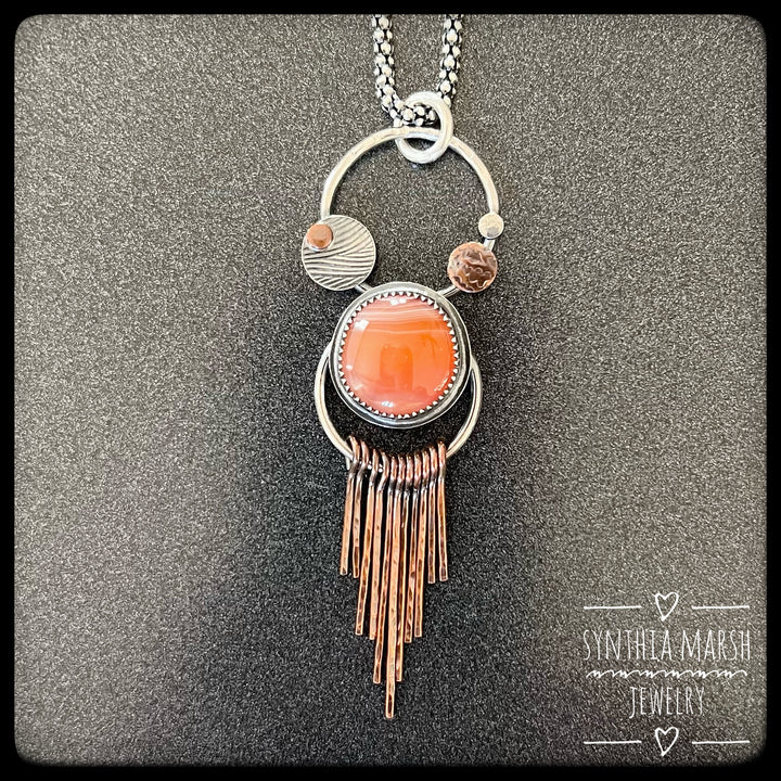 Lake Superior Agate Pendant Mixed Metal "Sputnik" ~ Made in Michigan's Upper Peninsula