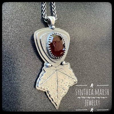 Sterling Silver and Garnet Thimbleberry Pendant #5 ~ Made in Michigan's Upper Peninsula
