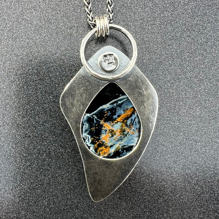 Pietersite and Sapphire Pendant ~ "Crisp Point" ~ Made in Michigan"s Upper Peninsula