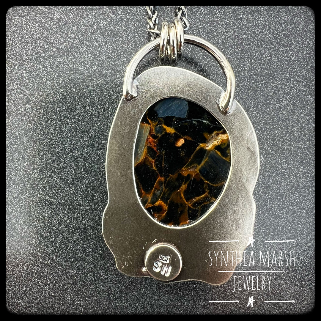 Pietersite and Sapphire Pendant ~ "Point Iroquois" ~ Made in Michigan"s Upper Peninsula