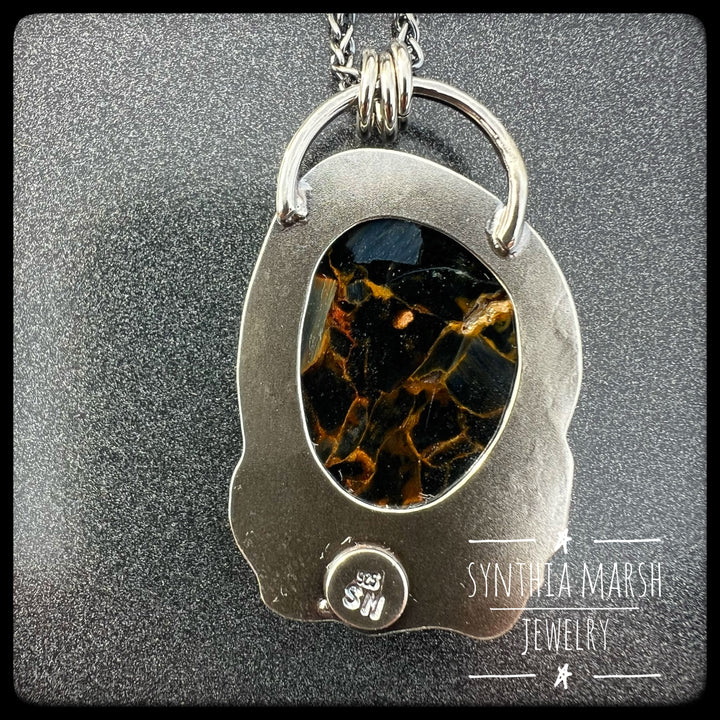 Pietersite and Sapphire Pendant ~ "Point Iroquois" ~ Made in Michigan"s Upper Peninsula