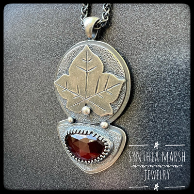 Sterling Silver and Garnet Thimbleberry Pendant #4 ~ Made in the Upper Peninsula