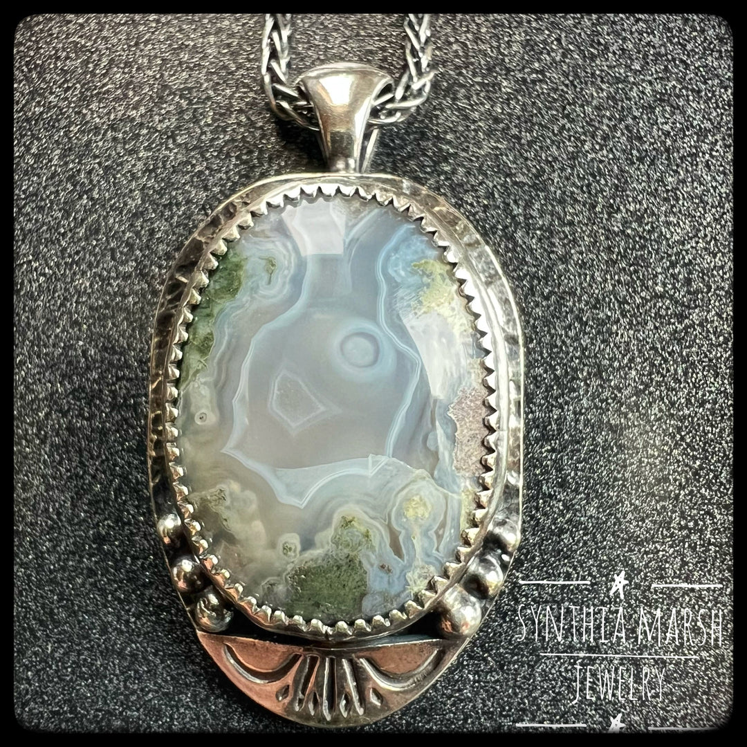 #4 Moss Agate Sterling Pendant/Necklace Made in U.P. Michigan