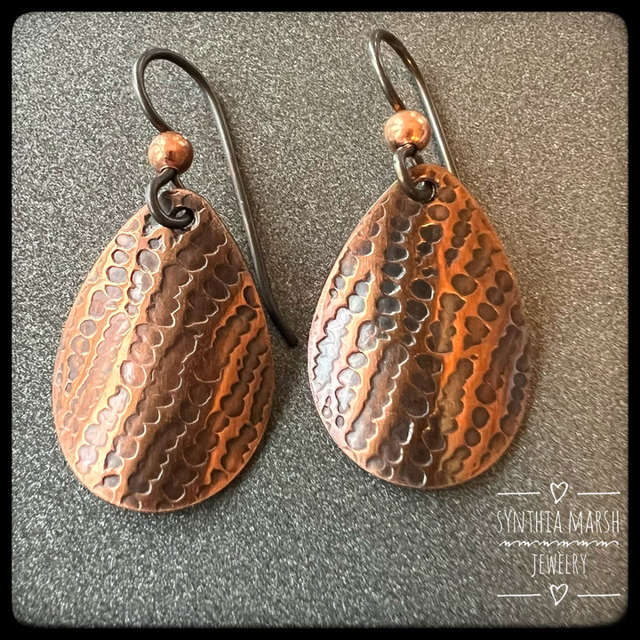 Dappled Copper Dangle Earrings ~ Multiple Shapes and Sizes ~ Hypoallergenic ~ Made in Michigan