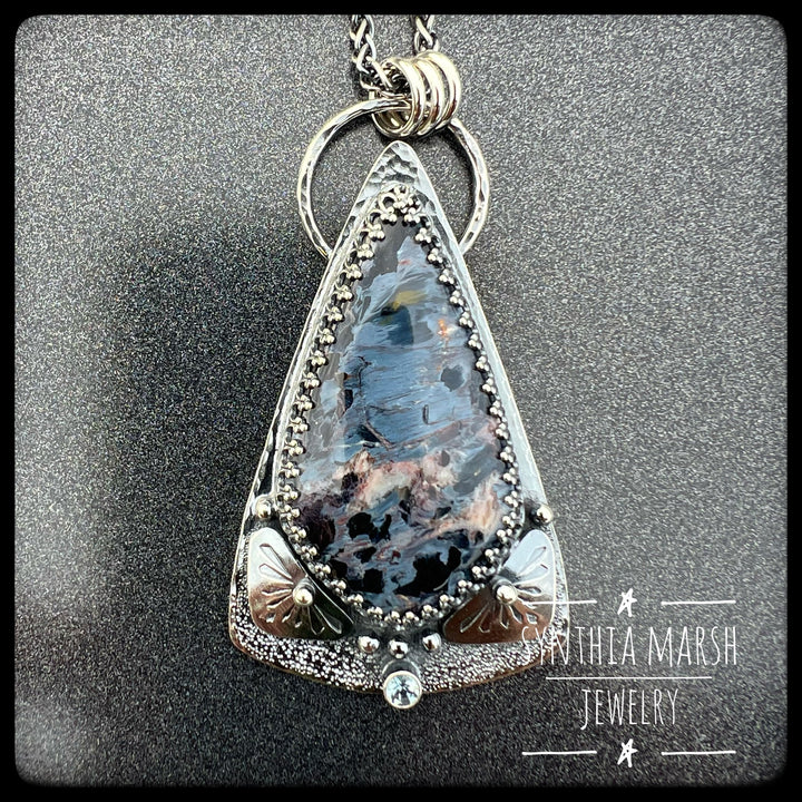 Pietersite and Sapphire Pendant "Split Rock" Made in Michigan's Upper Peninsula