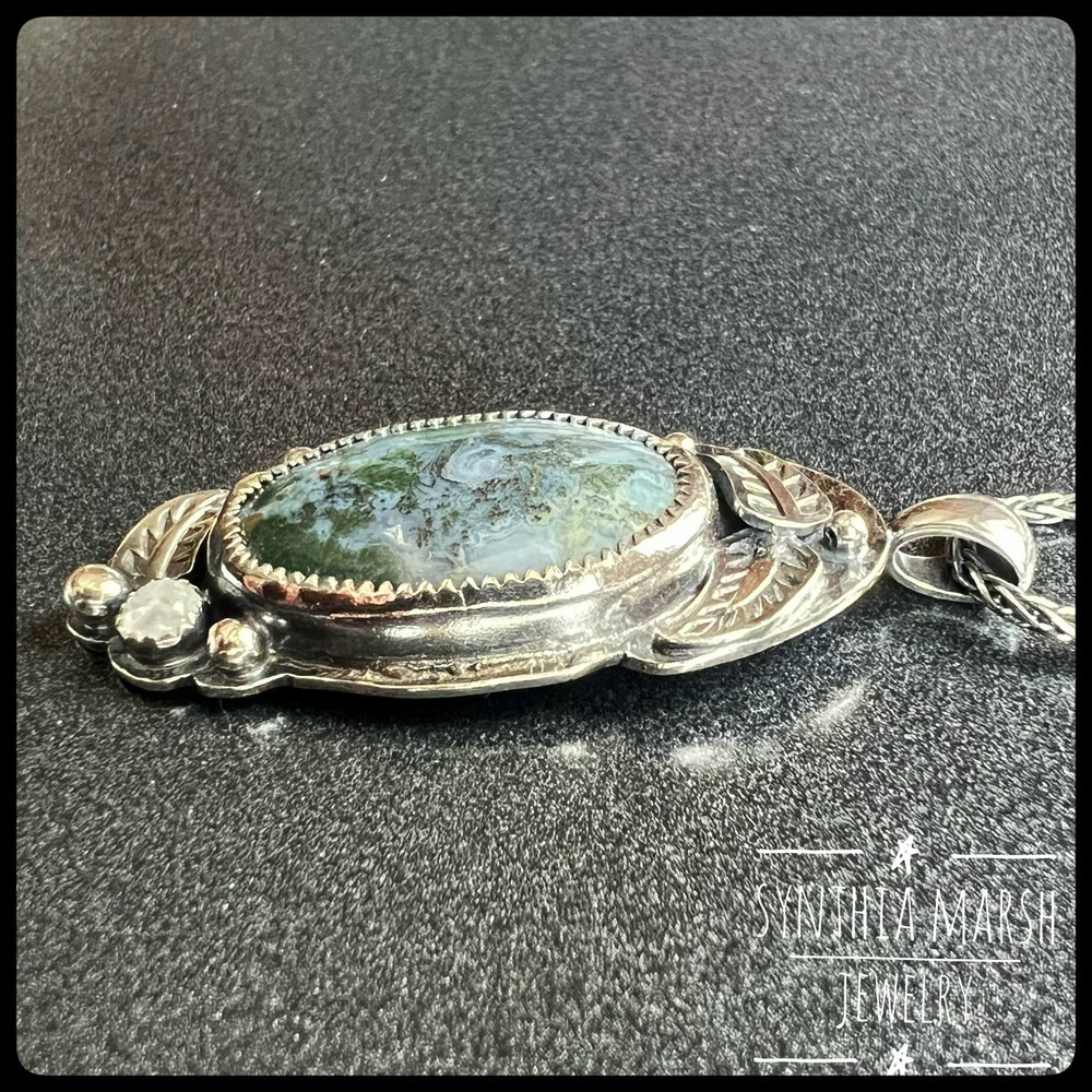 #2 Moss Agate and Moonstone Leafy Sterling Pendant/Necklace Made in U.P. Michigan
