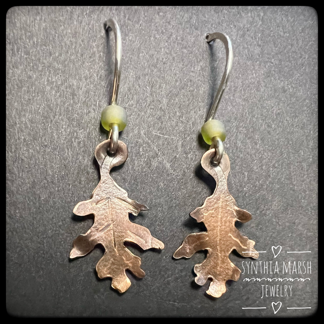 Copper Oak Leaf Earrings ~Sterling Earwires~ Made in Michigan's Upper Peninsula-Synthia Marsh Jewelry