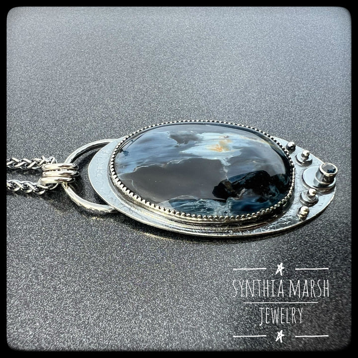 Pietersite and Sapphire Pendant "Eagle Harbor" Made in Michigan's Upper Peninsula