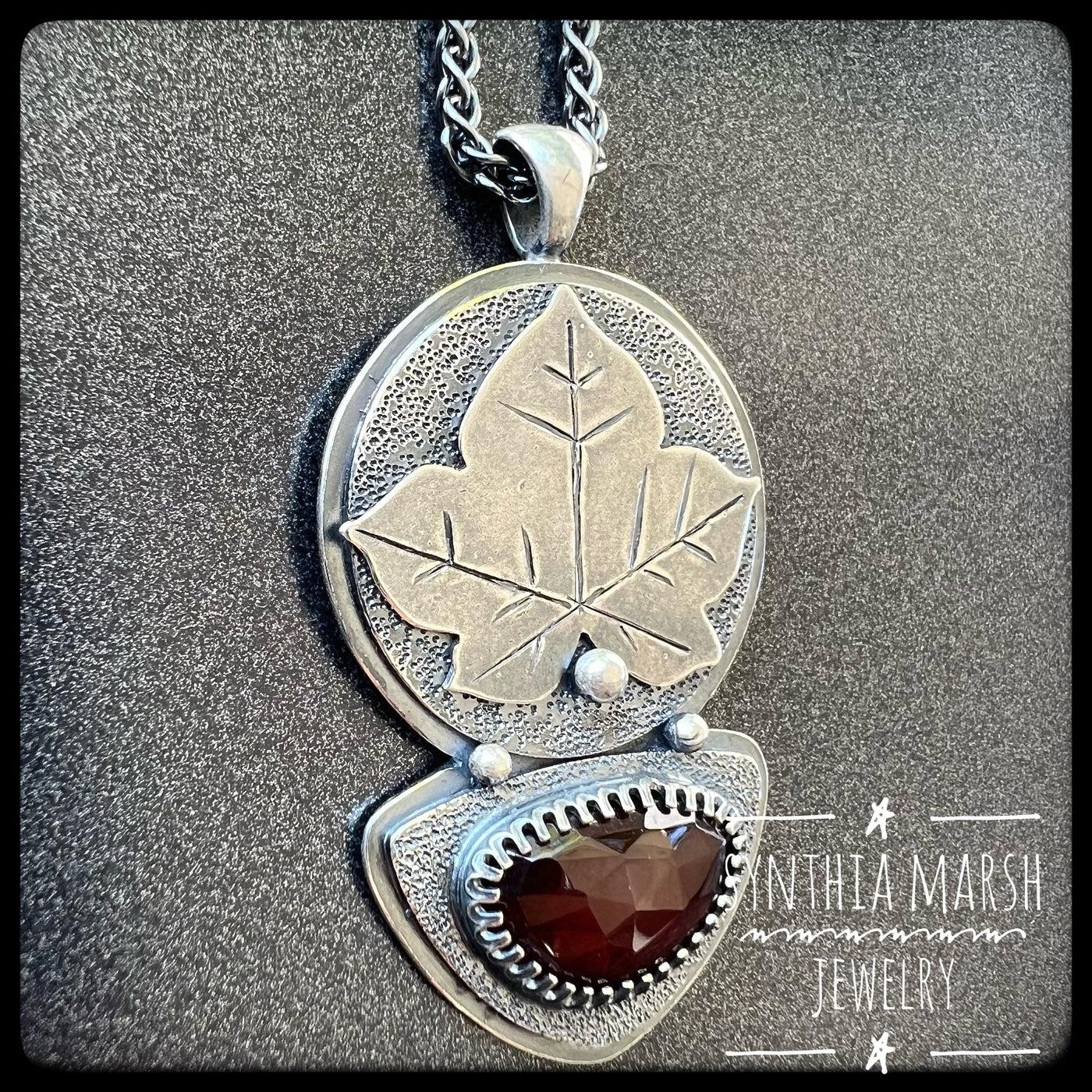 Sterling Silver and Garnet Thimbleberry Pendant #4 ~ Made in the Upper Peninsula