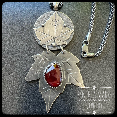 Sterling Silver and Rose Cut Garnet Thimbleberry Pendant #1 ~ Made in Michigan's Upper Peninsula