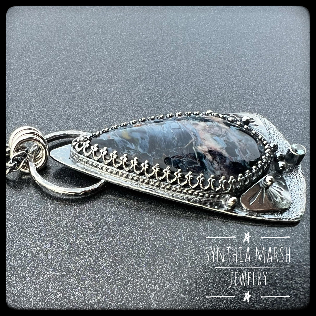 Pietersite and Sapphire Pendant "Split Rock" Made in Michigan's Upper Peninsula