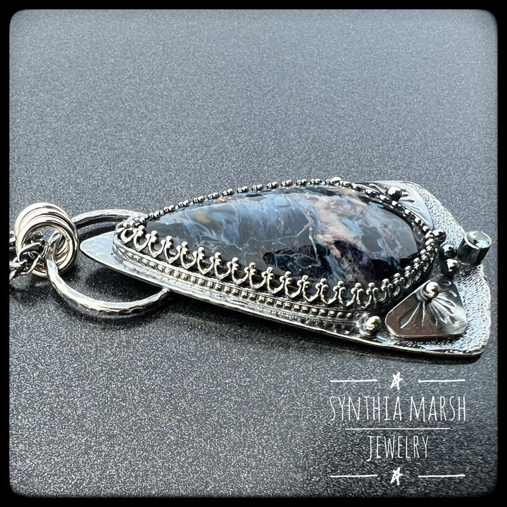 Pietersite and Sapphire Pendant "Split Rock" Made in Michigan's Upper Peninsula