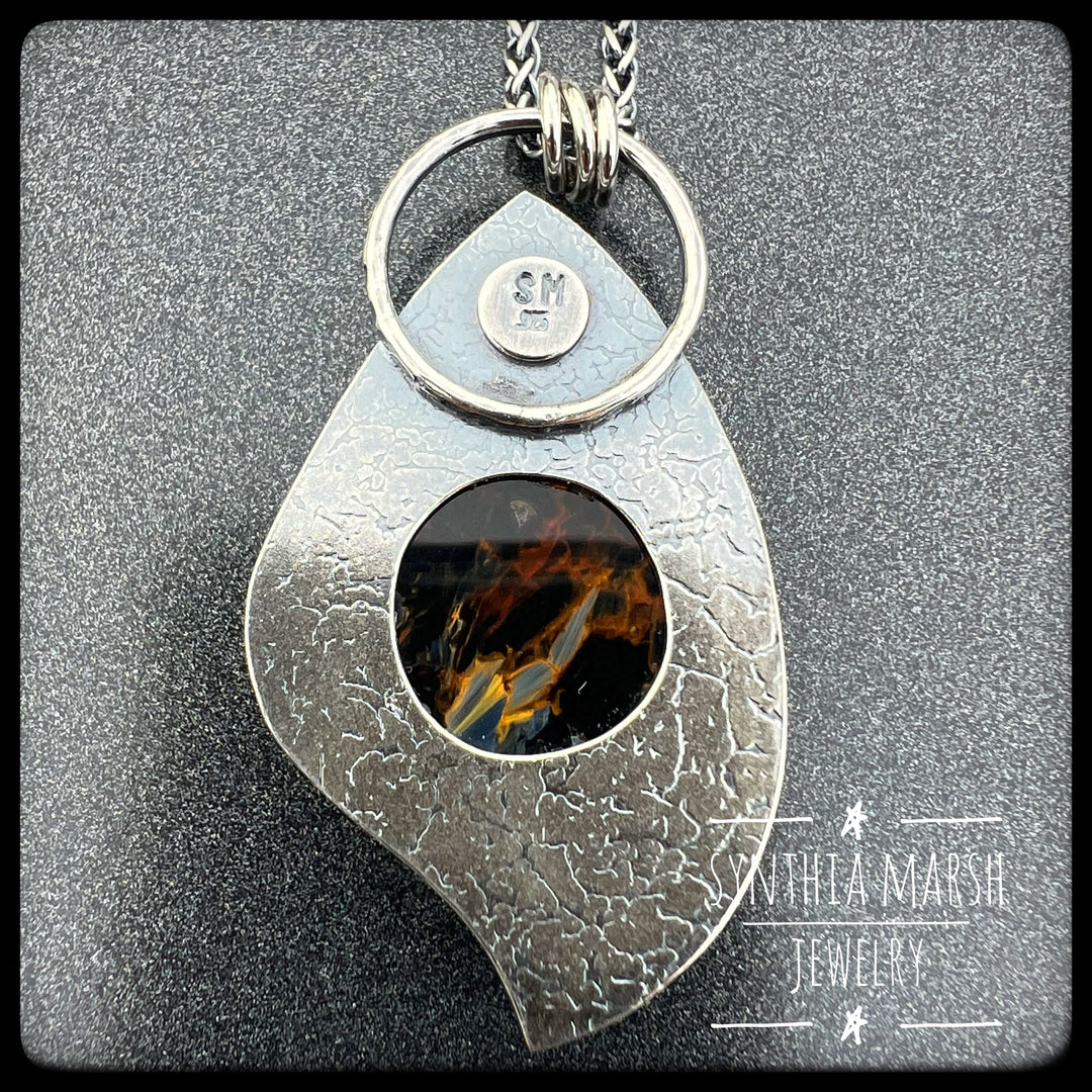 Pietersite and Sapphire Pendant ~ "Whitefish Point" ~ Made in Michigan's Upper Peninsula
