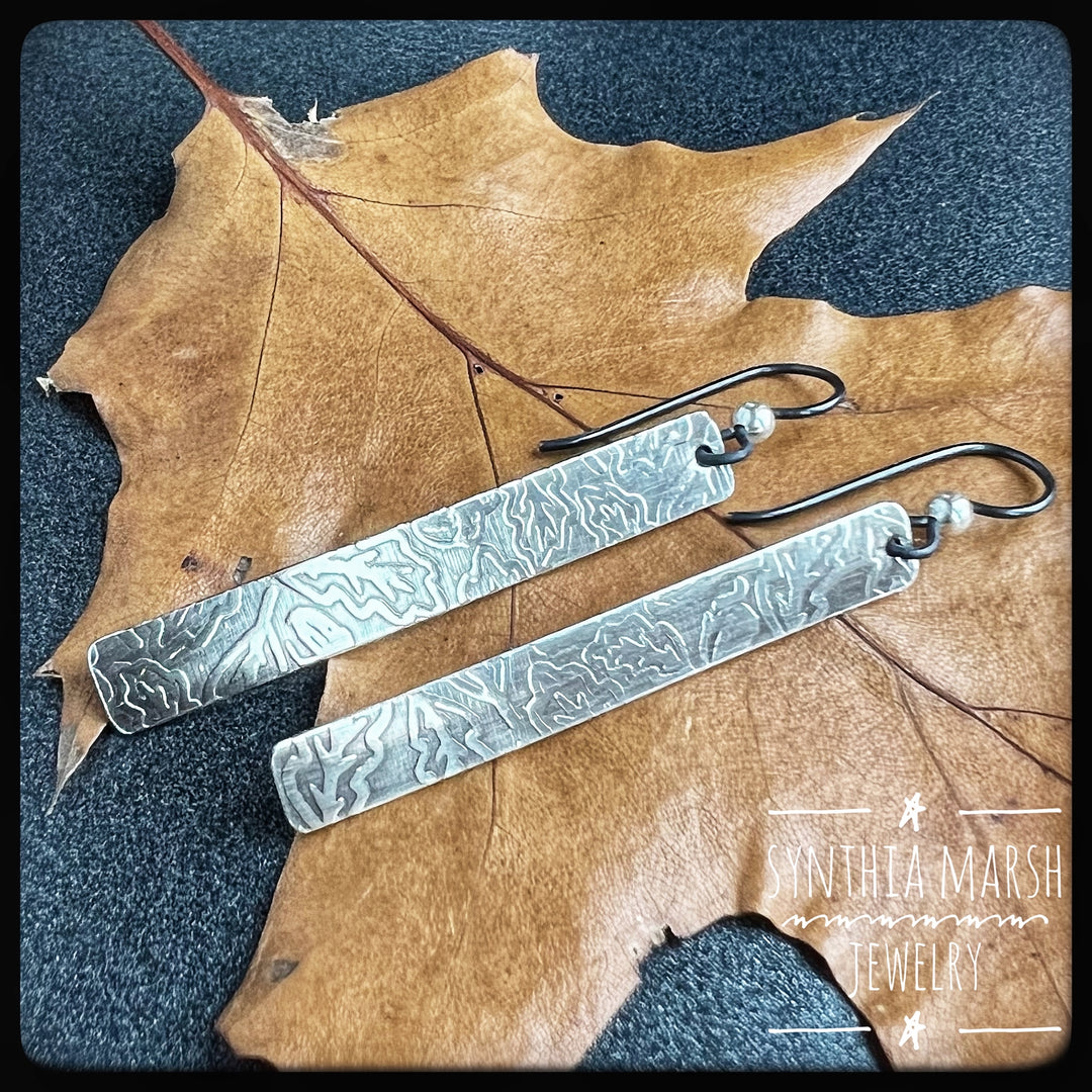 Sterling Oak Leaf and Acorn Dangle Bar Earrings