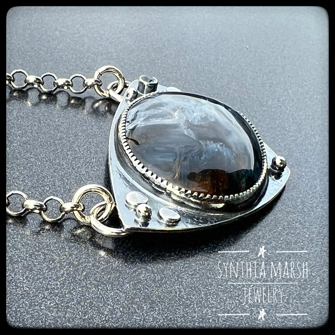 Pietersite and Sapphire Pendant "Stannard Rock" Made in Michigan"s Upper Peninsula