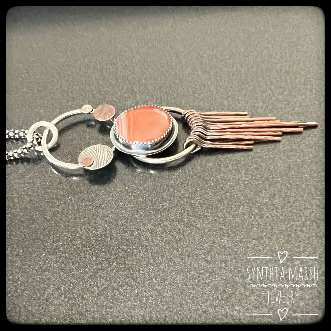 Lake Superior Agate Pendant Mixed Metal "Sputnik" ~ Made in Michigan's Upper Peninsula