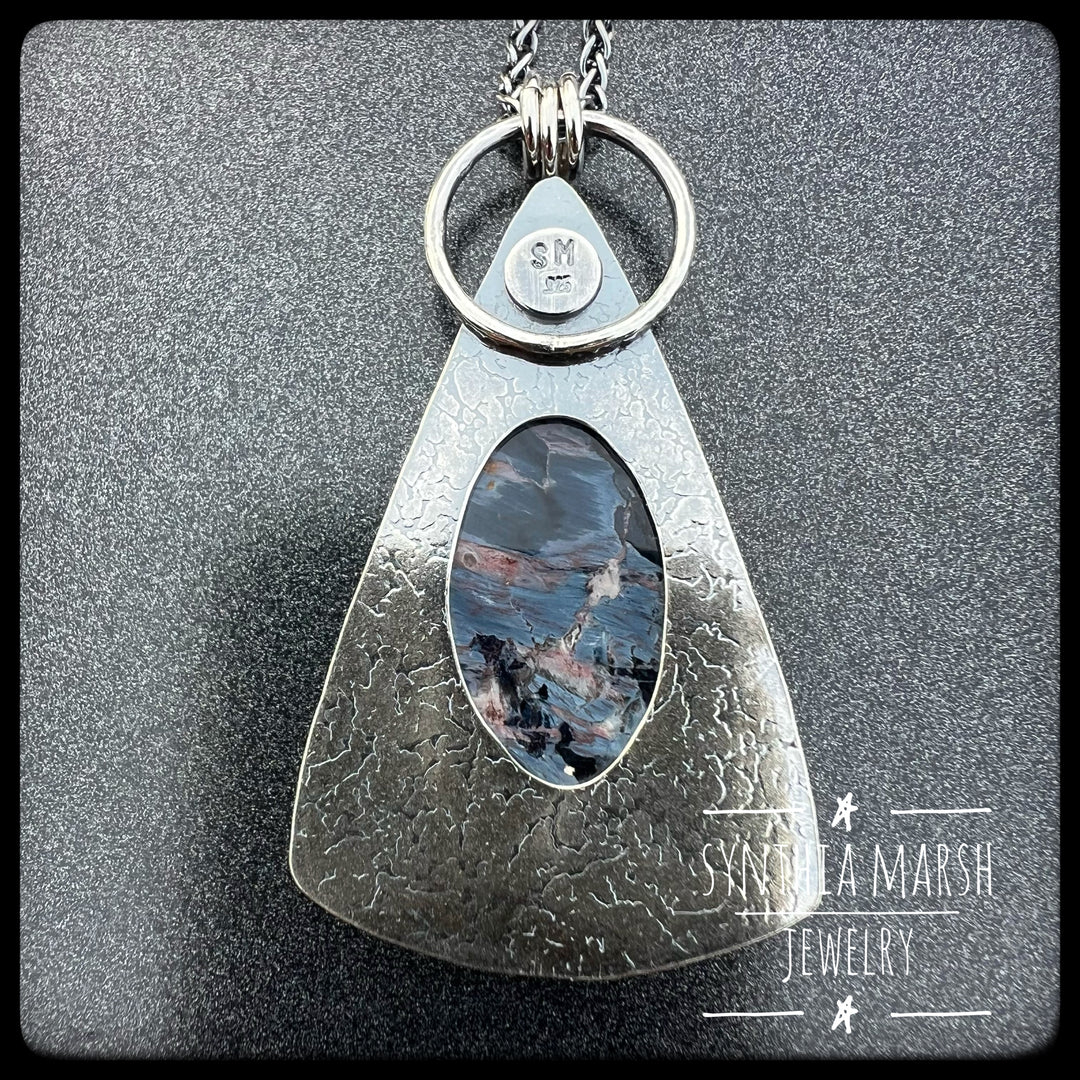 Pietersite and Sapphire Pendant "Split Rock" Made in Michigan's Upper Peninsula