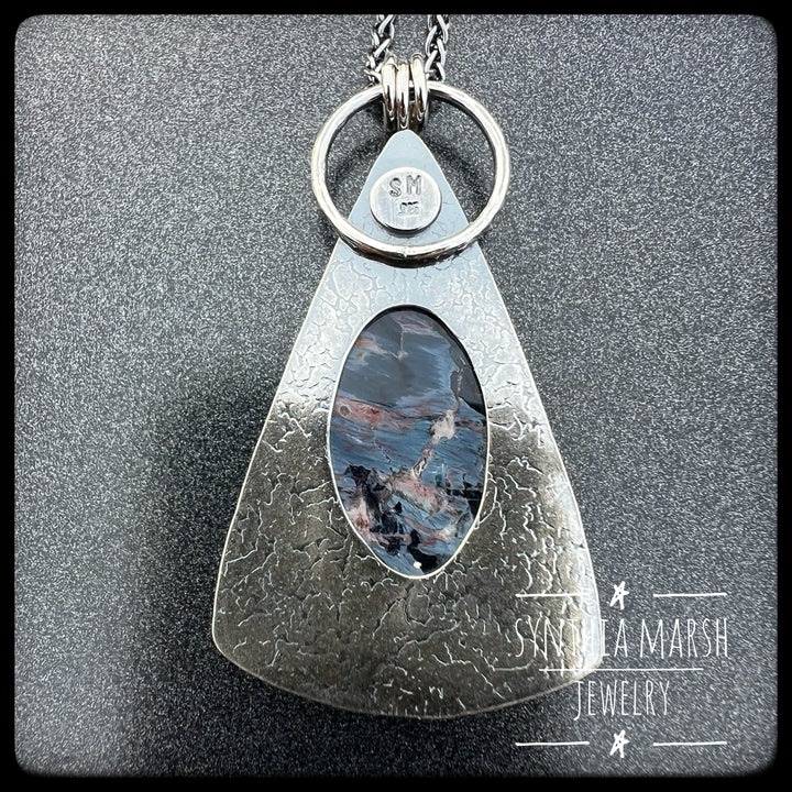 Pietersite and Sapphire Pendant "Split Rock" Made in Michigan's Upper Peninsula