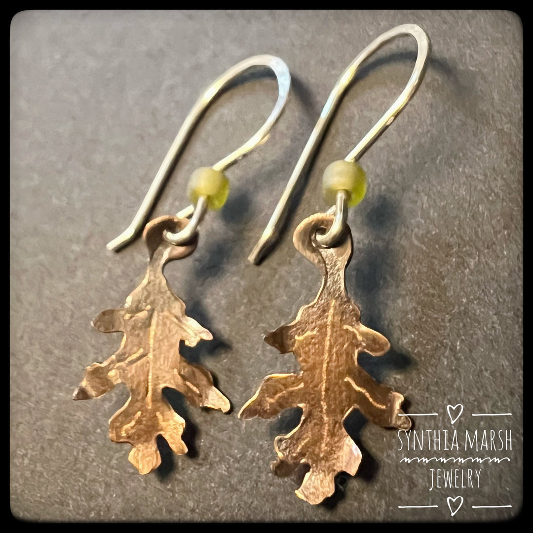 Copper Oak Leaf Earrings ~Sterling Earwires~ Made in Michigan's Upper Peninsula-Synthia Marsh Jewelry