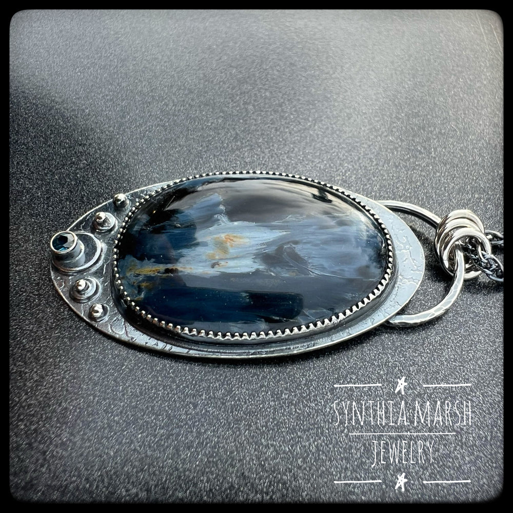 Pietersite and Sapphire Pendant "Eagle Harbor" Made in Michigan's Upper Peninsula