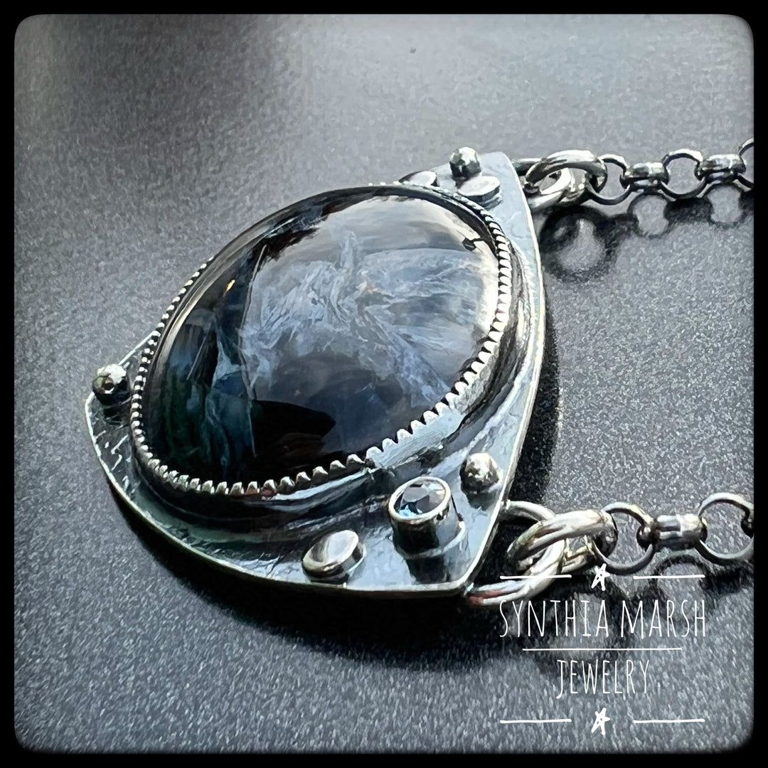 Pietersite and Sapphire Pendant "Stannard Rock" Made in Michigan"s Upper Peninsula