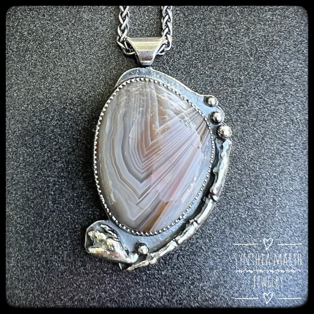 Lake Superior Agate Pendant / Necklace ~ Cast Cedar Branch ~ Made in Michigan's Upper Peninsula-Synthia Marsh Jewelry