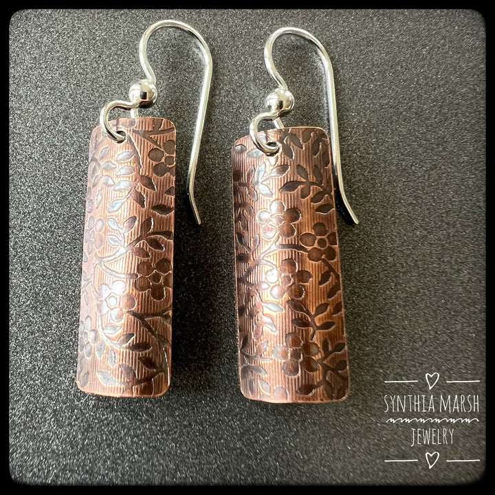 Floral Pattern Copper Dangle Earrings ~ Multiple Shapes and Sizes ~ Hypoallergenic ~ Made in Michigan