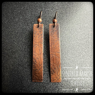 Copper Oak Leaf and Acorn Bar Dangle Earrings